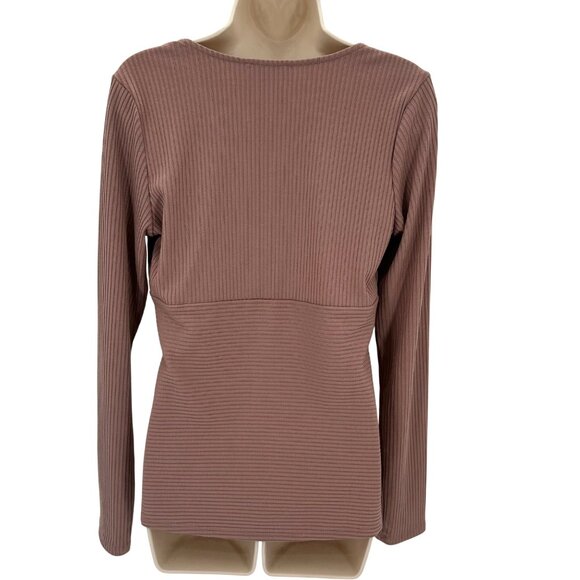 Red By BKE Womens Mauve Deep V-Neck Fitted Ribbed Long Sleeve Top Size Large - Picture 4 of 8
